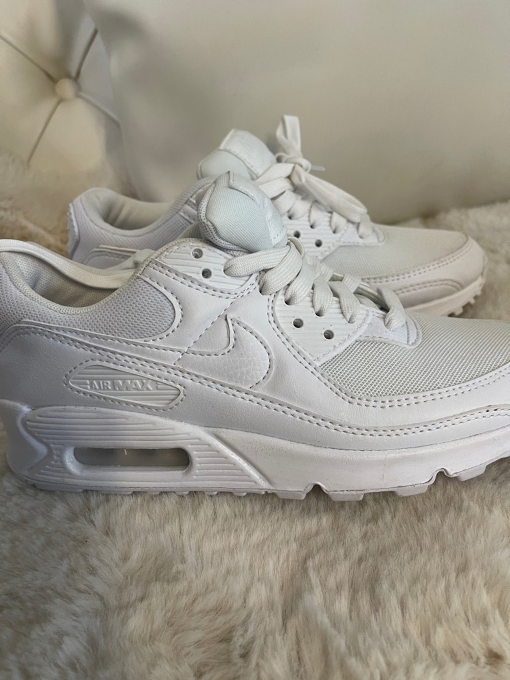 Size 6 Nike Women’s Air Max 90 - All White Athletic Sneakers - Picture 3 of 4